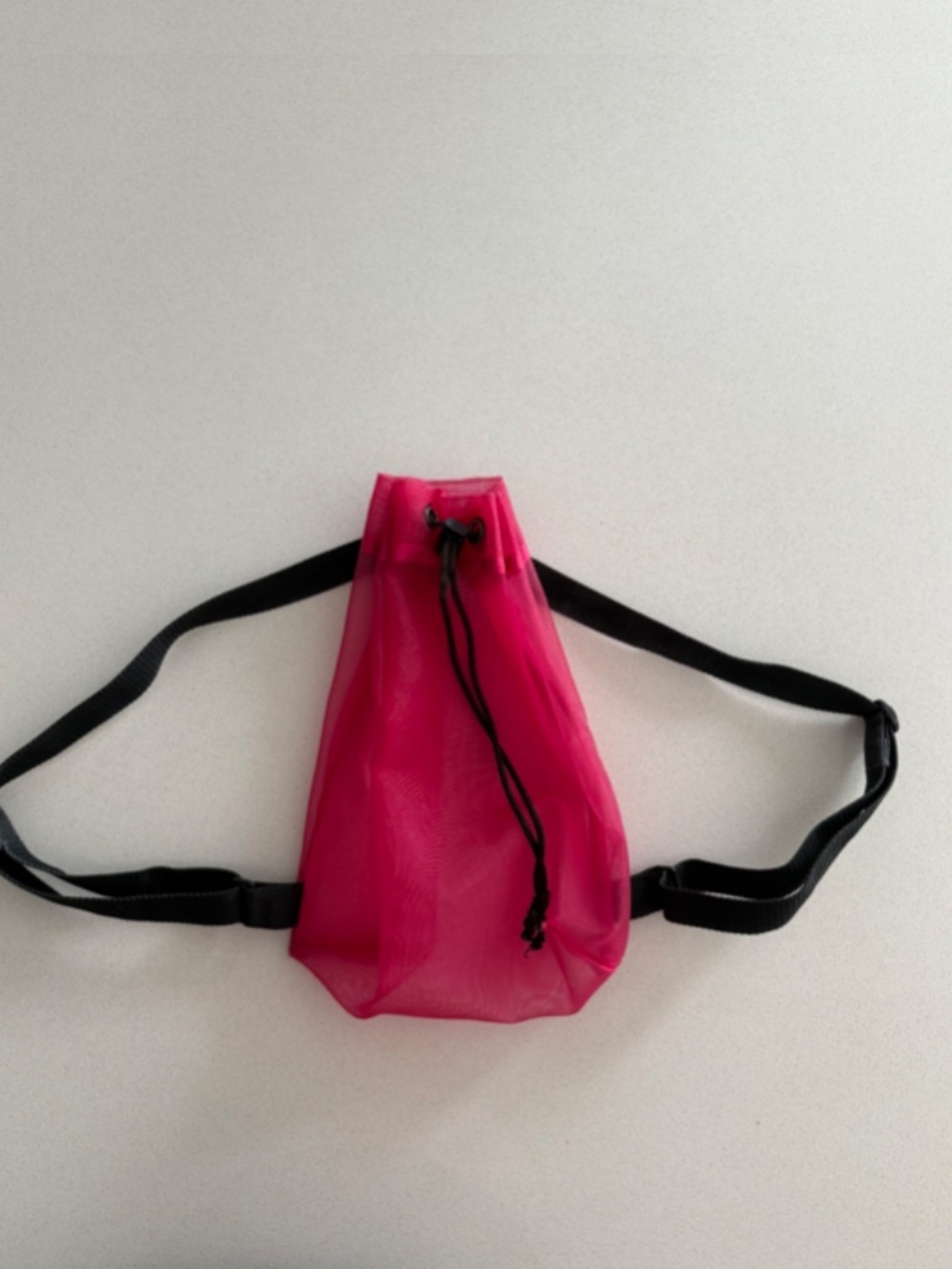 Pink Magenta Mesh Drawstring Backpack Adjustable Strap Lightweight Festival Bag
